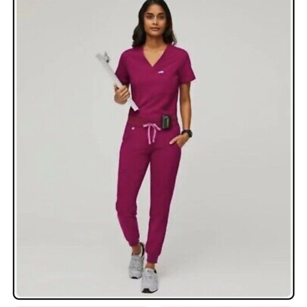 Figs Dark Magenta Catarina one pocket top and Zamora Jogger set